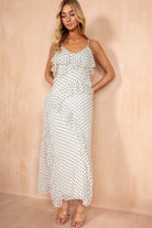 Sammie White Chiffon Polka Dot Frill Dress