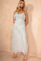 Sammie White Chiffon Polka Dot Frill Dress