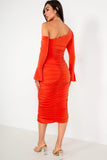 Sammy Orange Ruched Midi Dress