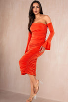 Sammy Orange Ruched Midi Dress