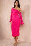 Sammy Pink Ruched Midi Dress
