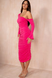 Sammy Pink Ruched Midi Dress