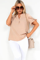 Sandra Stone Frill Sleeve Top