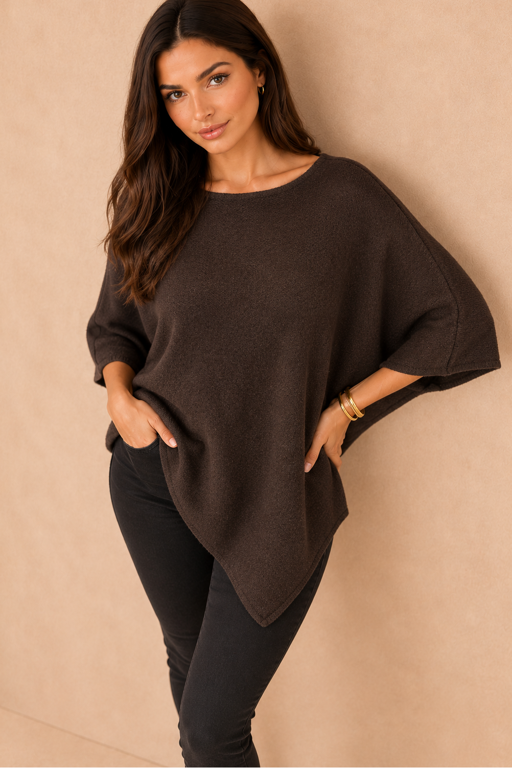 Santana Chocolate Soft Knit Poncho