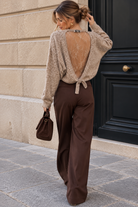 Sara Taupe Knit Lace Back Jumper