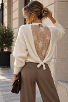 Sara White Knit Lace Back Jumper