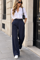 Sariyah Navy Pleated Wide Leg Trousers