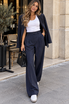 Sariyah Navy Pleated Wide Leg Trousers
