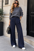 Sariyah Navy Pleated Wide Leg Trousers