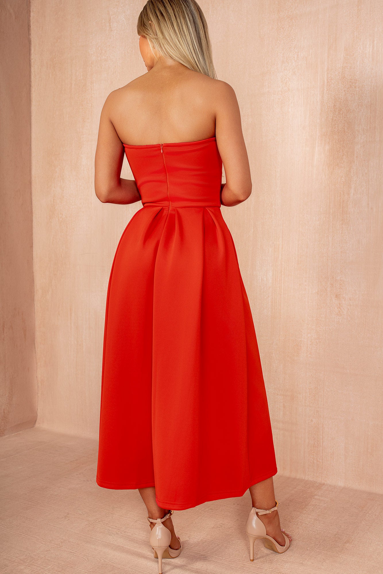 Saskia Blood Orange Bandeau A-Line Midi Dress Vavavoom.ie Saskia Blood Orange Bandeau A-Line Midi Dress Vavavoom.ie