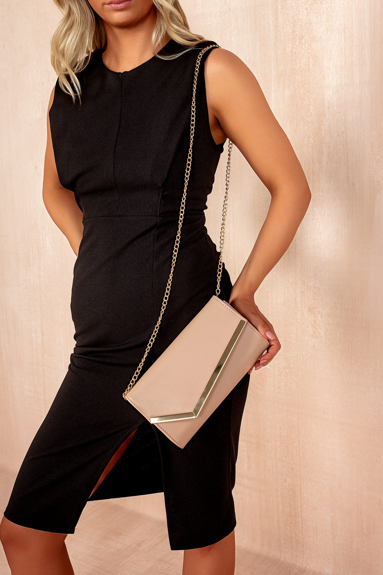 Saturn Nude PU Patent Detachable Chain Bag