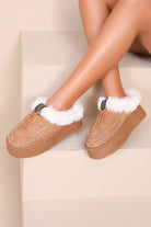 Saylor Camel Suedette Faux Fur Mules