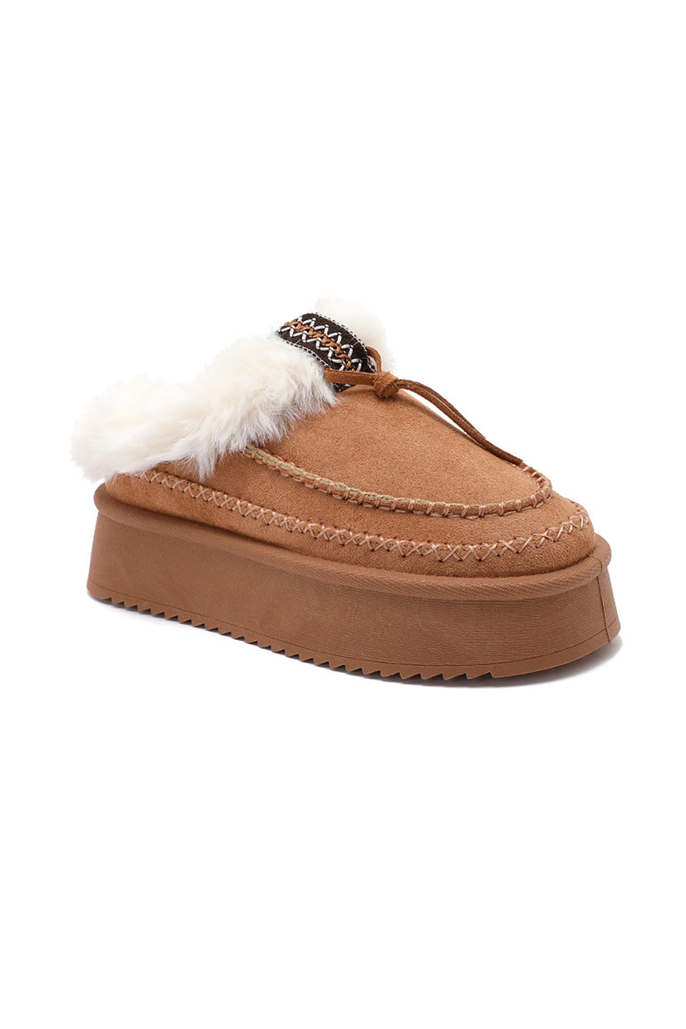 Saylor Camel Suedette Faux Fur Mules