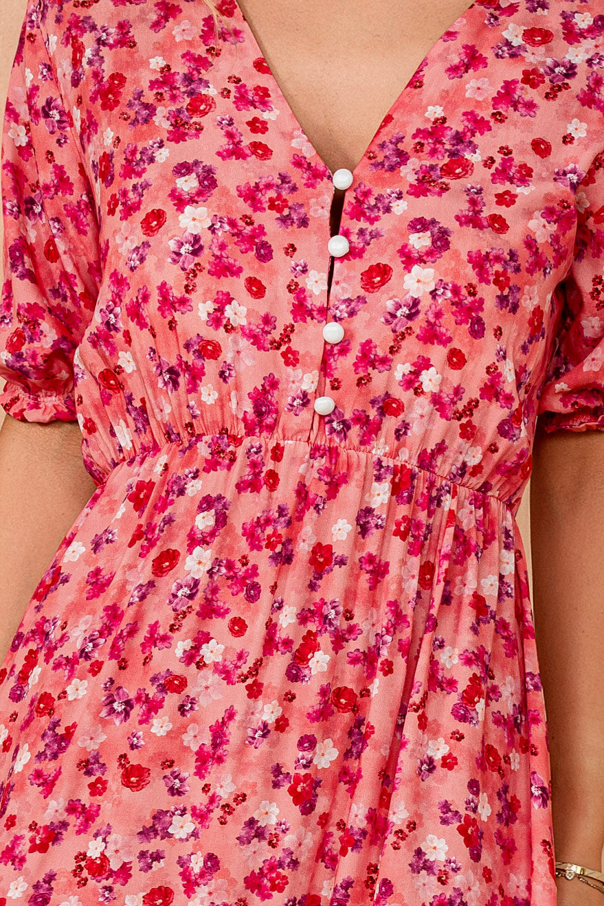 Saylor Pink Ditsy Print Midi Dress