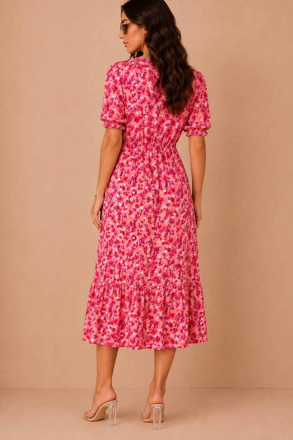 Saylor Pink Ditsy Print Midi Dress