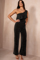 Scarlett Black Shimmer One Shoulder Jumpsuit