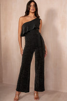 Scarlett Black Shimmer One Shoulder Jumpsuit