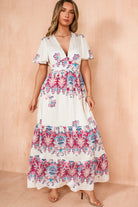 Scarlett Cream and Pink Border Print Dress
