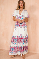 Scarlett Cream and Pink Border Print Dress