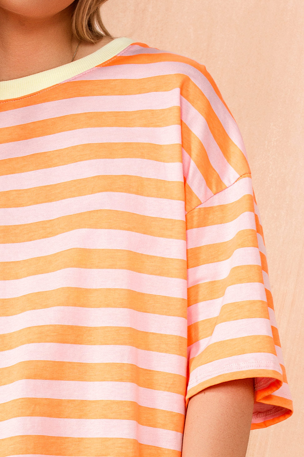 Scorpio Neon Orange Cotton Striped T Shirt
