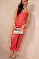 Selena Orange Satin Leopard Midi Dress
