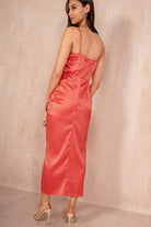 Selena Orange Satin Leopard Midi Dress