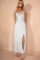 Senna White Spot Satin Maxi Dress - Vavavoom.ie