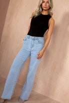 Seoidin Light Blue Textured Straight Leg Jeans