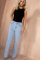 Seoidin Light Blue Textured Straight Leg Jeans