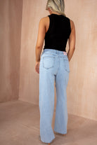 Seoidin Light Blue Textured Straight Leg Jeans
