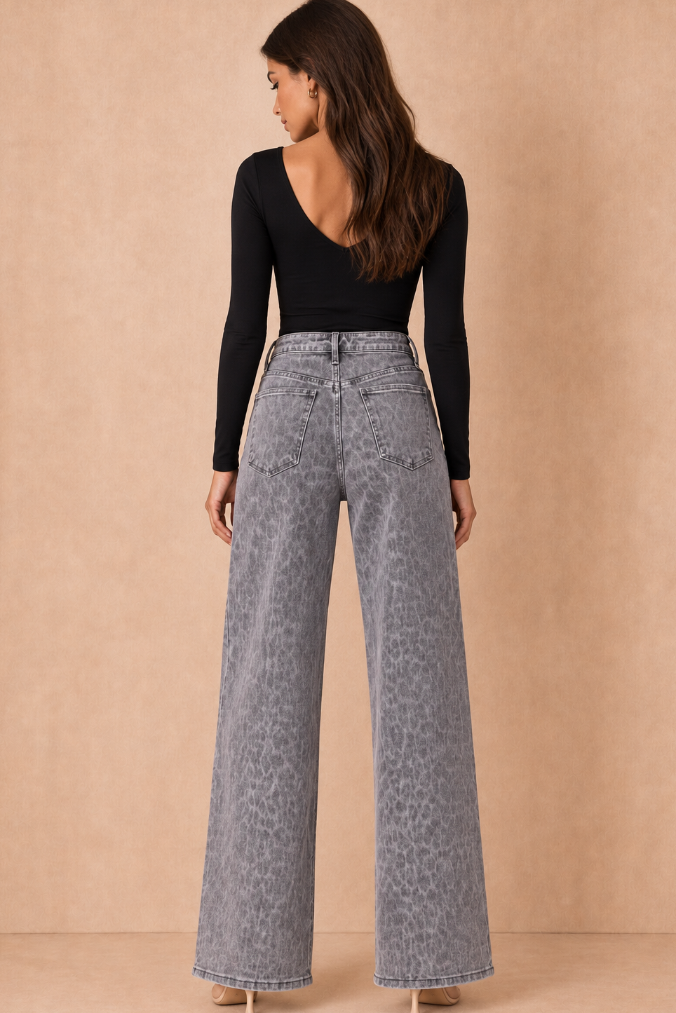 Seraphina Grey Leopard Print Wide Leg Jeans