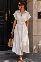 Sevora Stone Striped Belted Shirt Dress