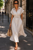 Sevora Stone Striped Belted Shirt Dress