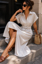 Sevora Stone Striped Belted Shirt Dress