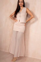 Shannon Nude Chiffon Pleated Maxi Skirt
