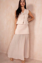 Shannon Nude Chiffon Pleated Maxi Skirt
