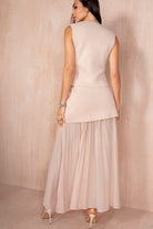 Shannon Nude Chiffon Pleated Maxi Skirt
