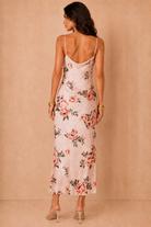 Sharon Peach Satin Floral Maxi Dress
