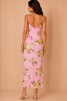 Sharon Pink Satin Floral Maxi Dress