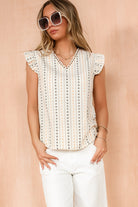 Sheila Stone Linen Printed Frill Sleeve Top