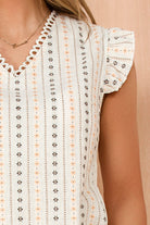 Sheila Stone Linen Printed Frill Sleeve Top