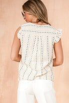 Sheila Stone Linen Printed Frill Sleeve Top