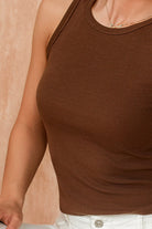 Shelly Chocolate Ribbed Racer Neck Top
