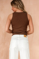 Shelly Chocolate Ribbed Racer Neck Top