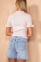 Shonda Pink Ribbed Knit Collared Top