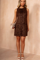 Sigrid Leopard Faux Suede Sleeveless Shift Dress