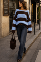 Siobhan Blue and Chocolate Knit Striped Jumper