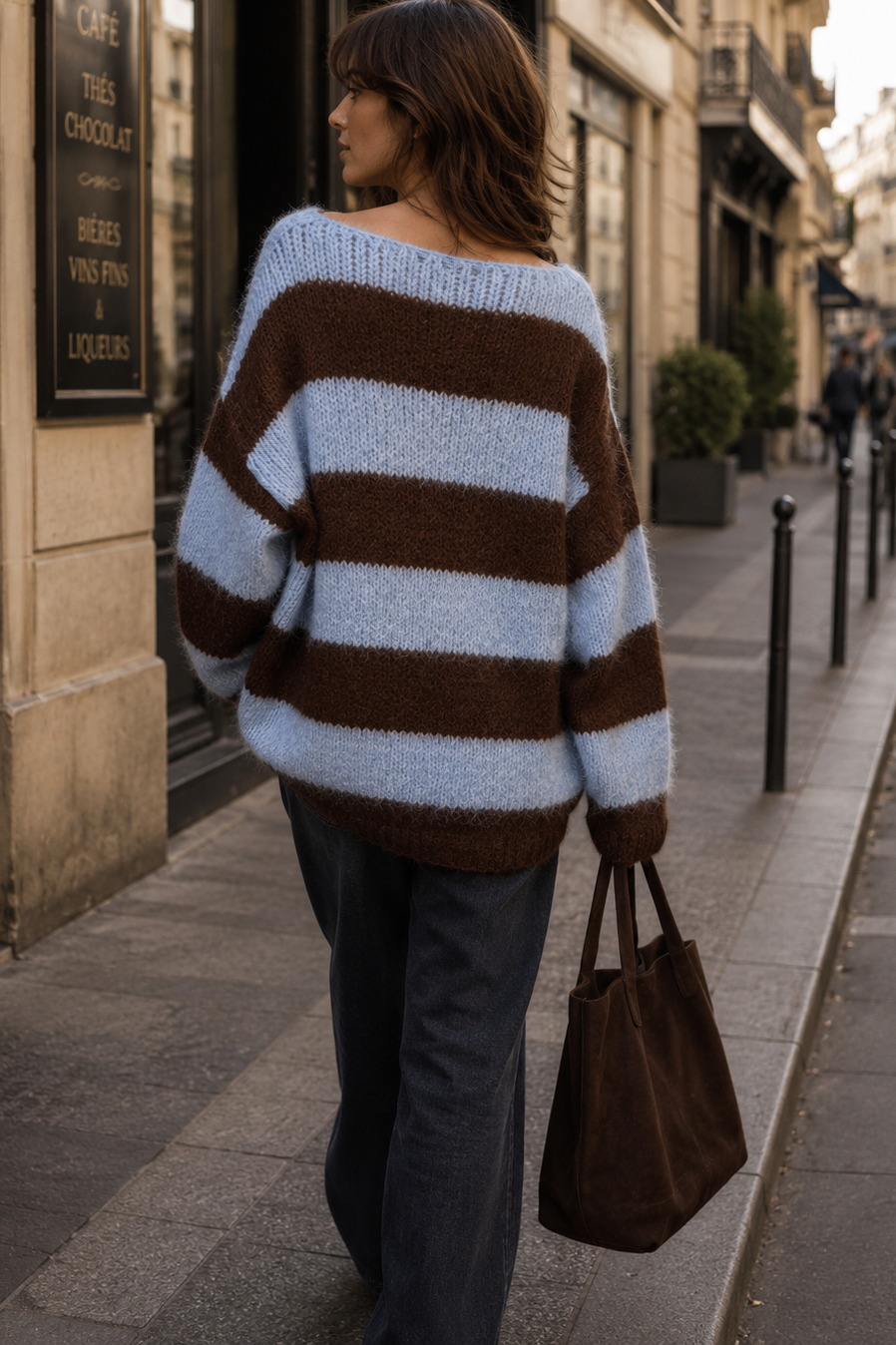 Siobhan Blue and Chocolate Knit Striped Jumper