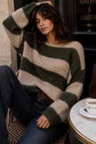Siobhan Khaki Knit Striped Jumper