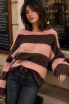 Siobhan Pink and Chocolate Knit Striped Jumper